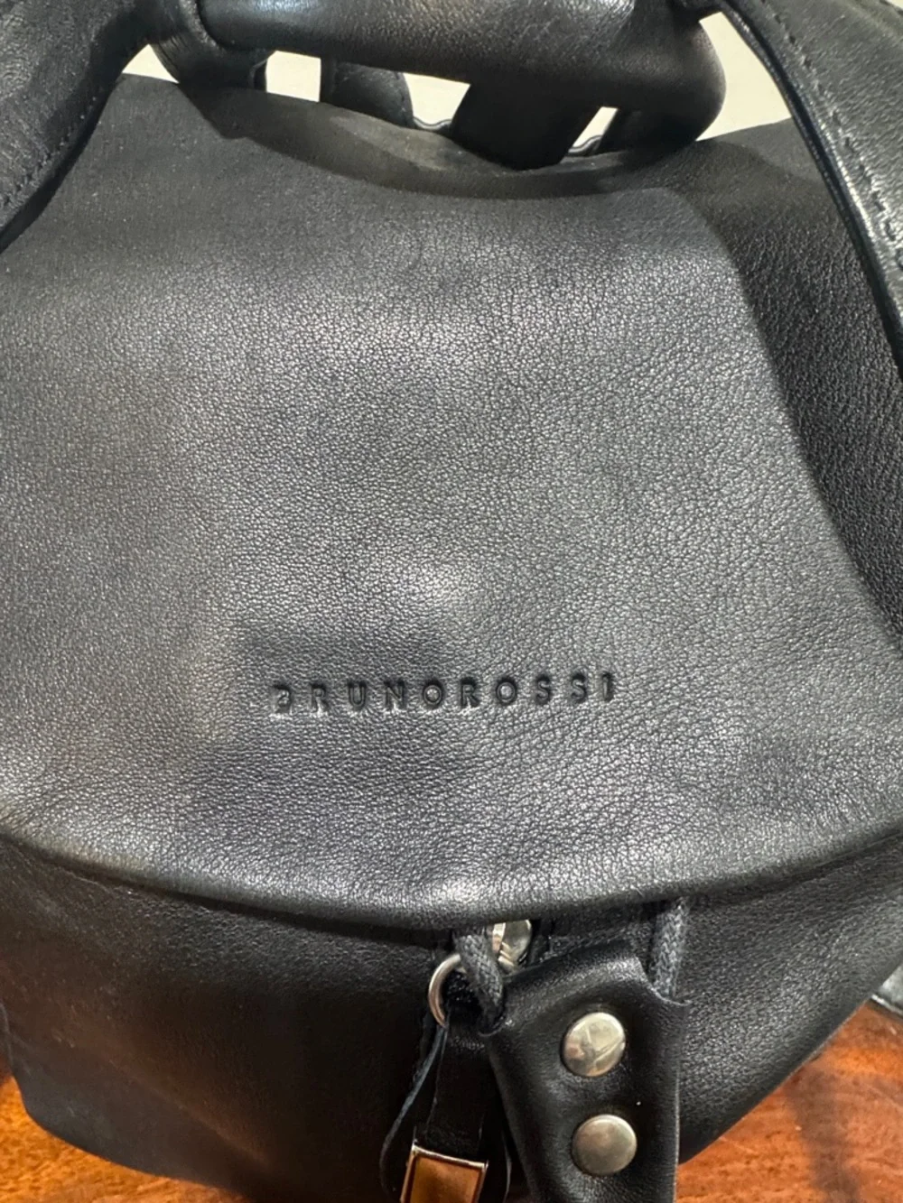 Bruno Rossi Vintage Black Leather Backpack Bag - Made in Italy